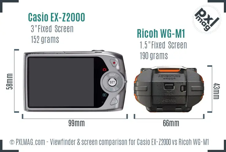 Casio EX-Z2000 vs Ricoh WG-M1 Screen and Viewfinder comparison