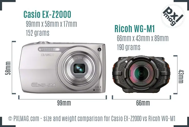 Casio EX-Z2000 vs Ricoh WG-M1 size comparison