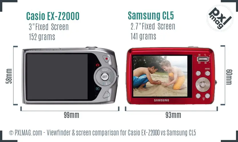 Casio EX-Z2000 vs Samsung CL5 Screen and Viewfinder comparison