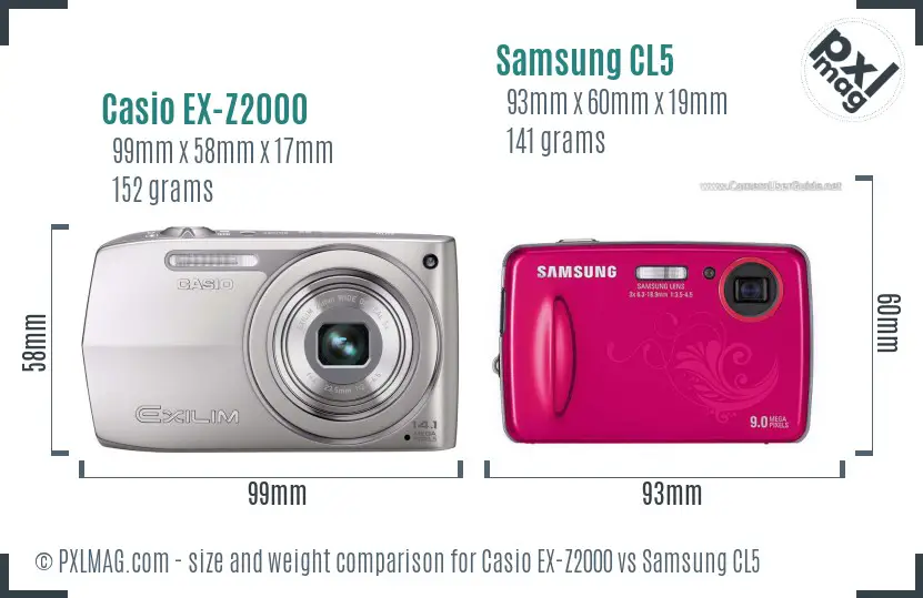 Casio EX-Z2000 vs Samsung CL5 size comparison