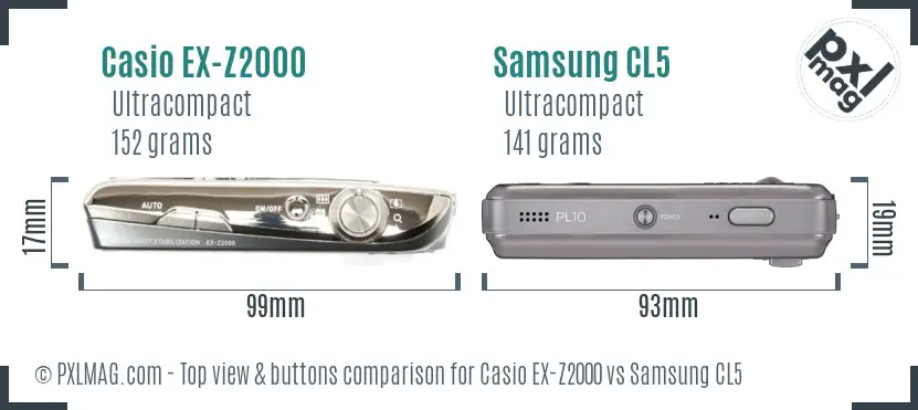 Casio EX-Z2000 vs Samsung CL5 top view buttons comparison