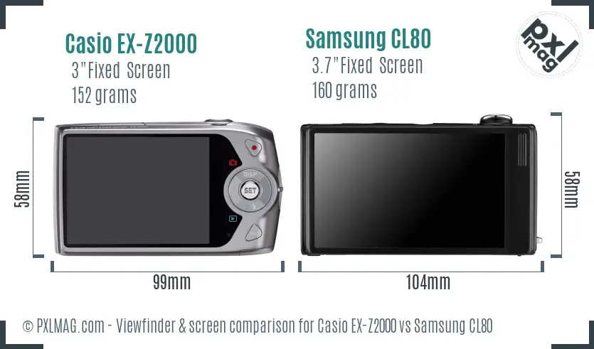 Casio EX-Z2000 vs Samsung CL80 Screen and Viewfinder comparison