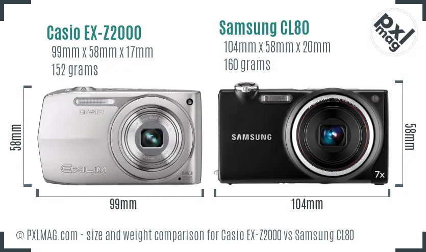 Casio EX-Z2000 vs Samsung CL80 size comparison