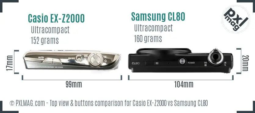 Casio EX-Z2000 vs Samsung CL80 top view buttons comparison