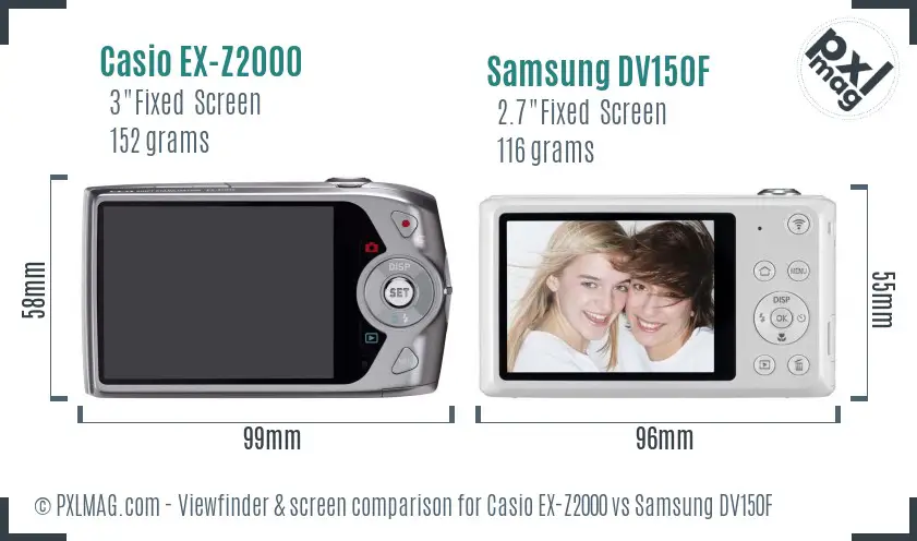 Casio EX-Z2000 vs Samsung DV150F Screen and Viewfinder comparison