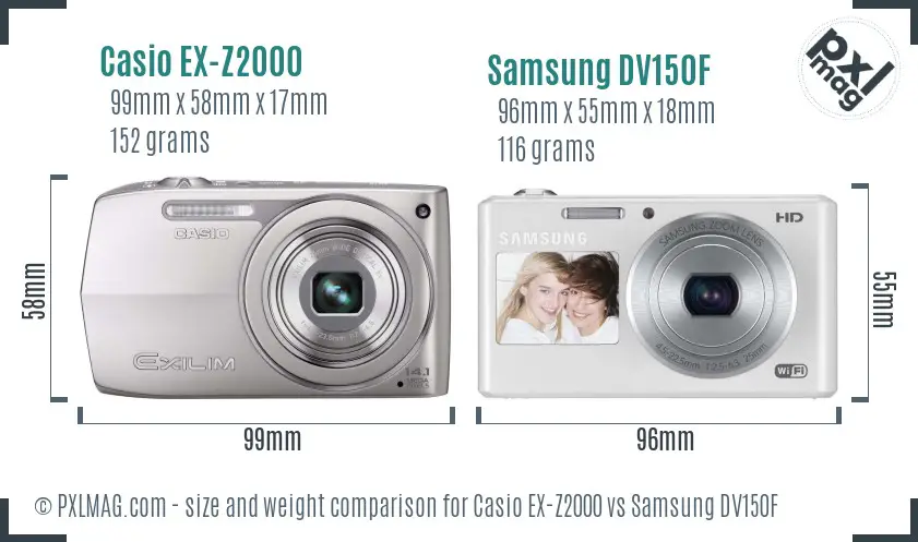 Casio EX-Z2000 vs Samsung DV150F size comparison