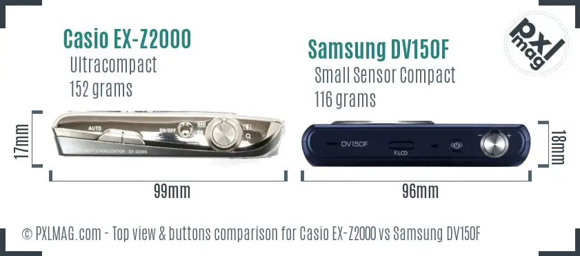 Casio EX-Z2000 vs Samsung DV150F top view buttons comparison