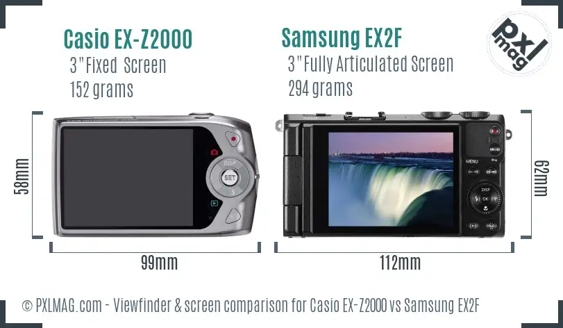 Casio EX-Z2000 vs Samsung EX2F Screen and Viewfinder comparison Casio EX-Z2000 vs Samsung EX2F Screen and Viewfinder comparison