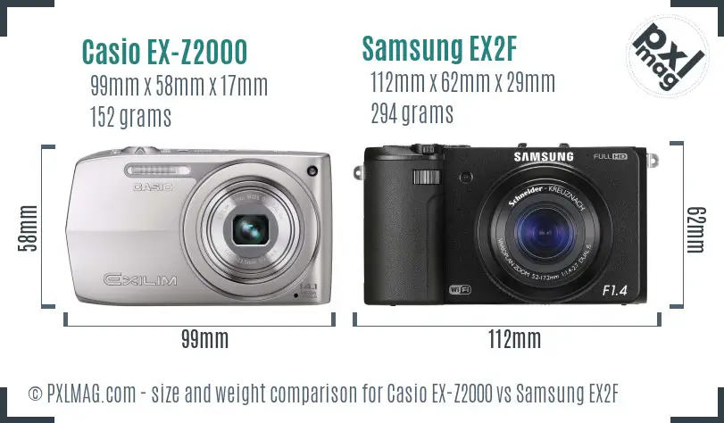 Casio EX-Z2000 vs Samsung EX2F size comparison Casio EX-Z2000 vs Samsung EX2F size comparison