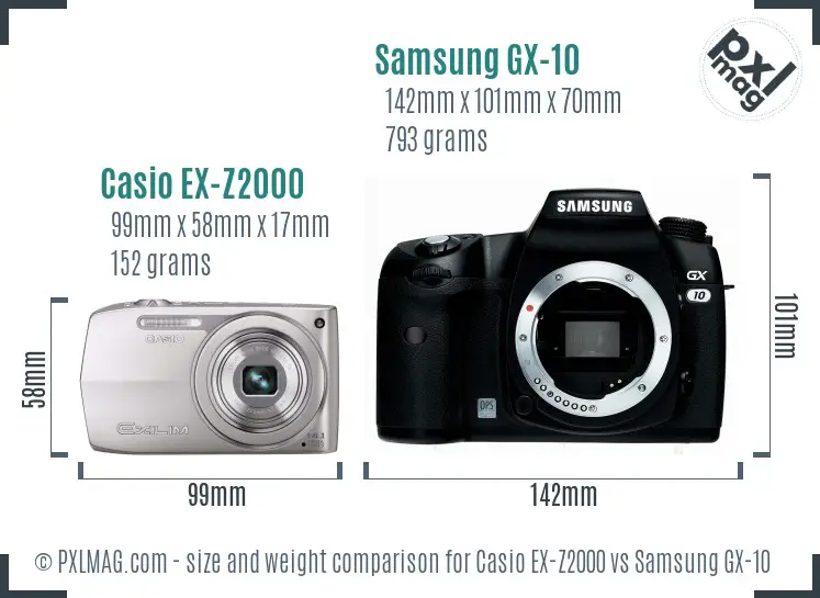 Casio EX-Z2000 vs Samsung GX-10 size comparison