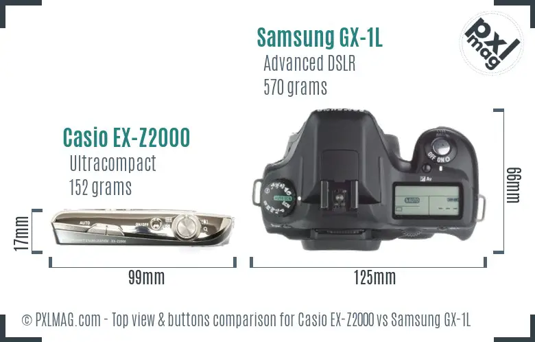 Casio EX-Z2000 vs Samsung GX-1L top view buttons comparison