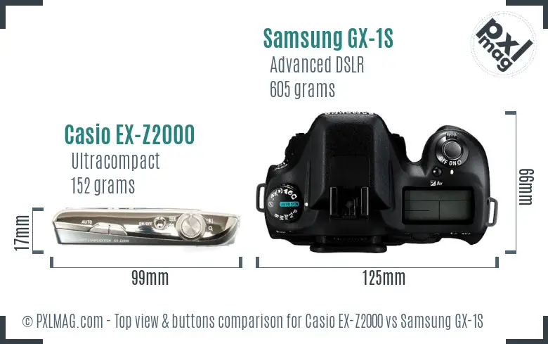 Casio EX-Z2000 vs Samsung GX-1S top view buttons comparison