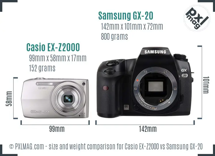 Casio EX-Z2000 vs Samsung GX-20 size comparison