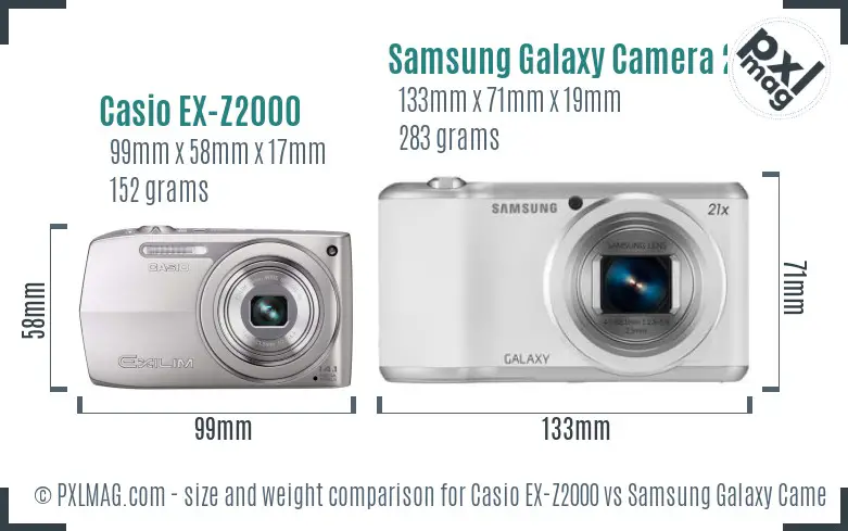 Casio EX-Z2000 vs Samsung Galaxy Camera 2 size comparison