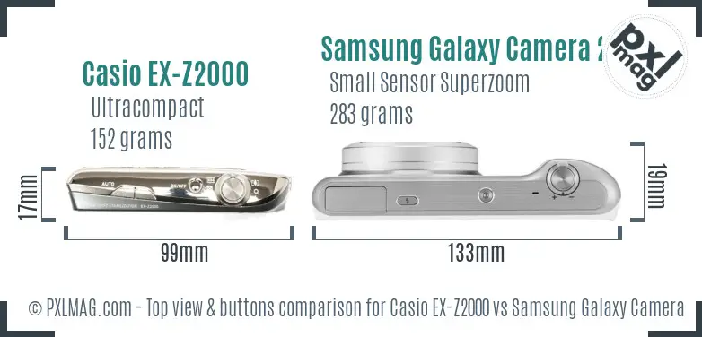 Casio EX-Z2000 vs Samsung Galaxy Camera 2 top view buttons comparison
