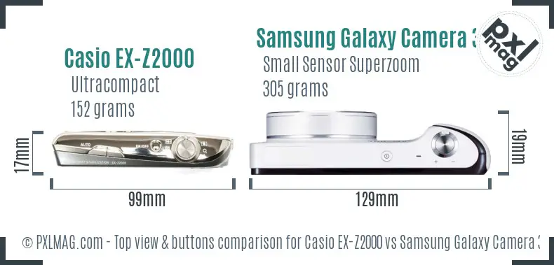 Casio EX-Z2000 vs Samsung Galaxy Camera 3G top view buttons comparison