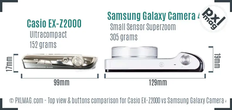 Casio EX-Z2000 vs Samsung Galaxy Camera 4G top view buttons comparison