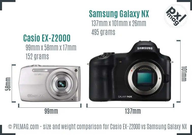 Casio EX-Z2000 vs Samsung Galaxy NX size comparison Casio EX-Z2000 vs Samsung Galaxy NX size comparison