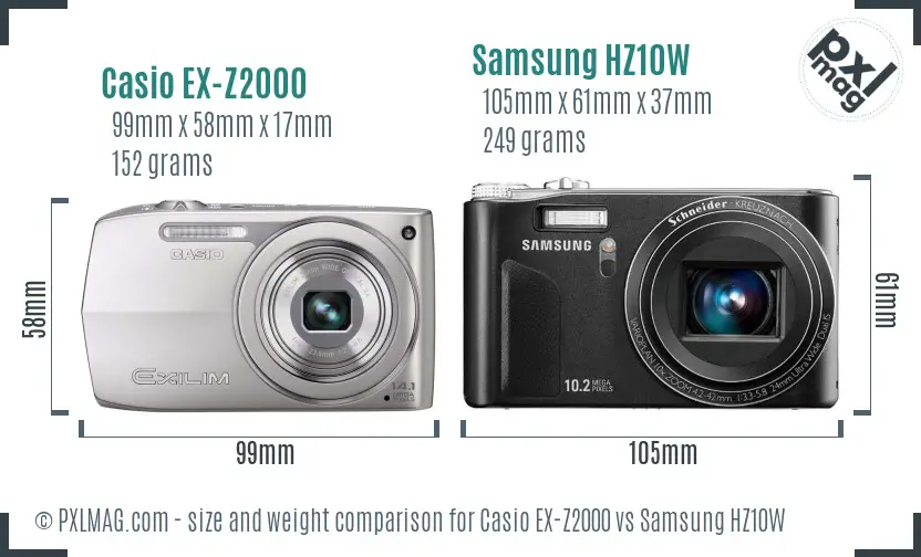 Casio EX-Z2000 vs Samsung HZ10W size comparison Casio EX-Z2000 vs Samsung HZ10W size comparison