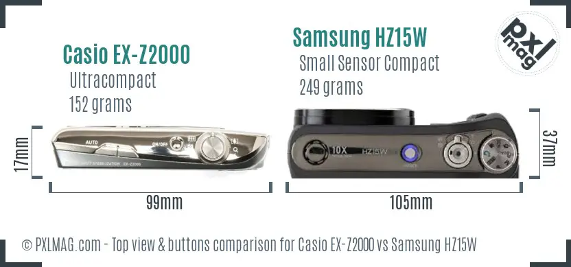 Casio EX-Z2000 vs Samsung HZ15W top view buttons comparison
