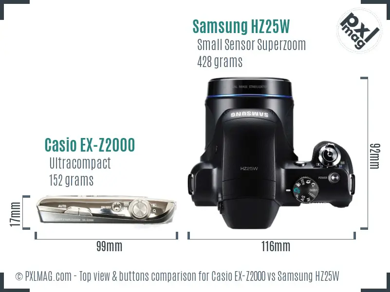 Casio EX-Z2000 vs Samsung HZ25W top view buttons comparison