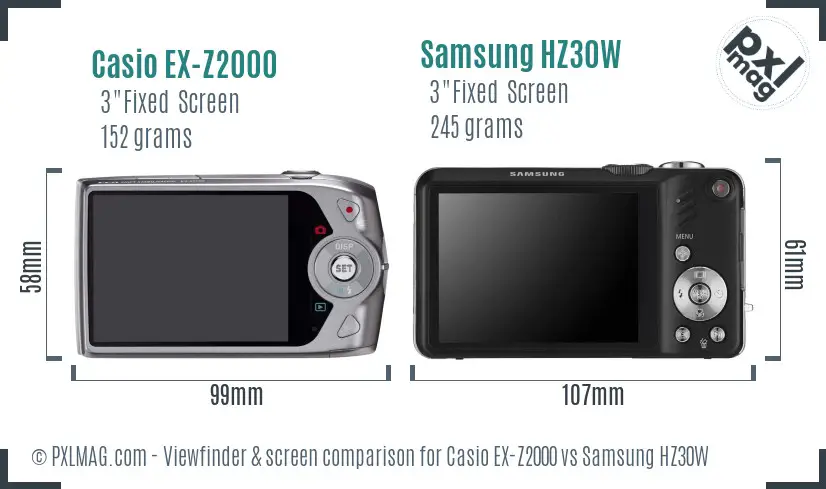 Casio EX-Z2000 vs Samsung HZ30W Screen and Viewfinder comparison