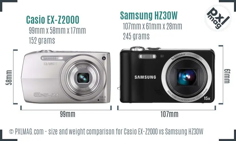 Casio EX-Z2000 vs Samsung HZ30W size comparison