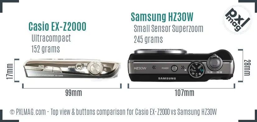 Casio EX-Z2000 vs Samsung HZ30W top view buttons comparison