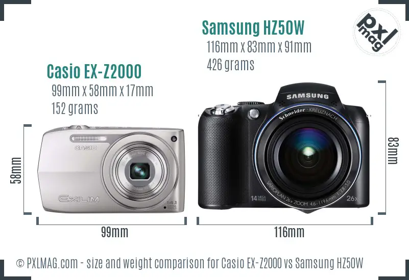 Casio EX-Z2000 vs Samsung HZ50W size comparison