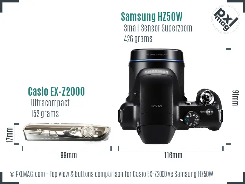 Casio EX-Z2000 vs Samsung HZ50W top view buttons comparison