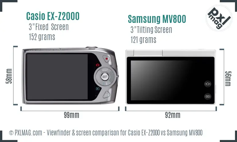 Casio EX-Z2000 vs Samsung MV800 Screen and Viewfinder comparison