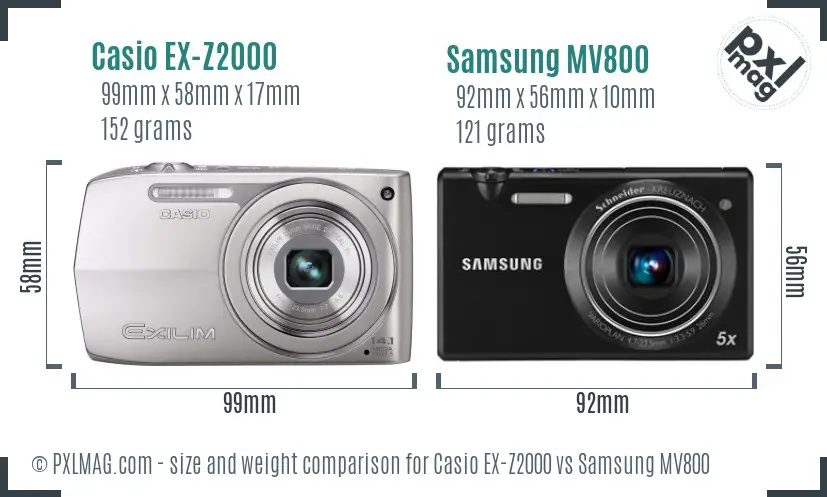 Casio EX-Z2000 vs Samsung MV800 size comparison