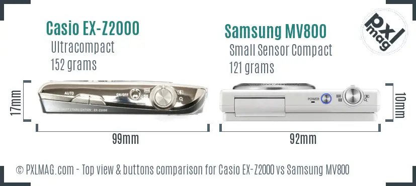 Casio EX-Z2000 vs Samsung MV800 top view buttons comparison