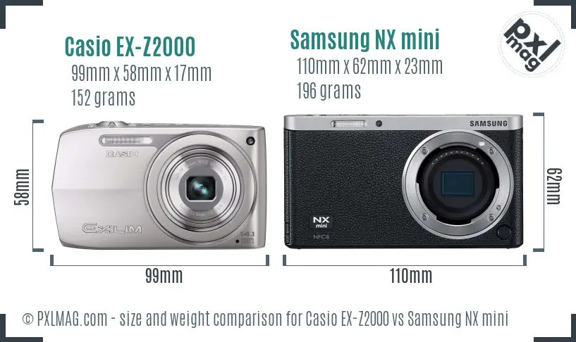 Casio EX-Z2000 vs Samsung NX mini size comparison