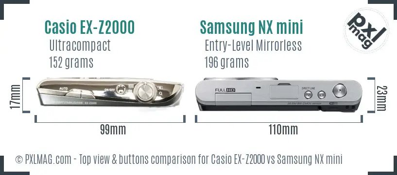 Casio EX-Z2000 vs Samsung NX mini top view buttons comparison
