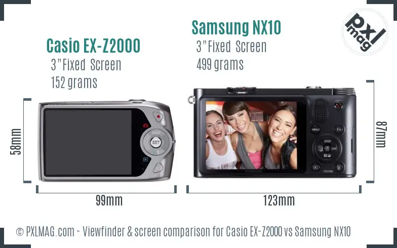 Casio EX-Z2000 vs Samsung NX10 Screen and Viewfinder comparison Casio EX-Z2000 vs Samsung NX10 Screen and Viewfinder comparison