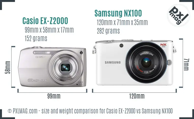 Casio EX-Z2000 vs Samsung NX100 size comparison Casio EX-Z2000 vs Samsung NX100 size comparison