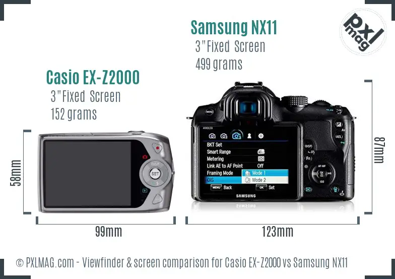 Casio EX-Z2000 vs Samsung NX11 Screen and Viewfinder comparison