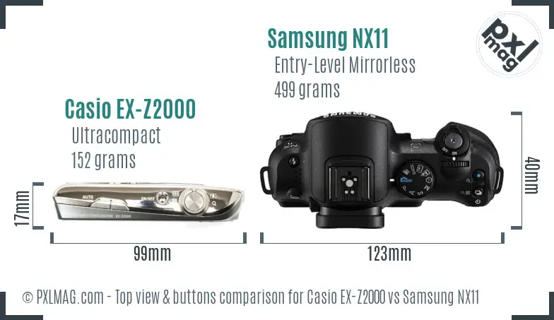 Casio EX-Z2000 vs Samsung NX11 top view buttons comparison