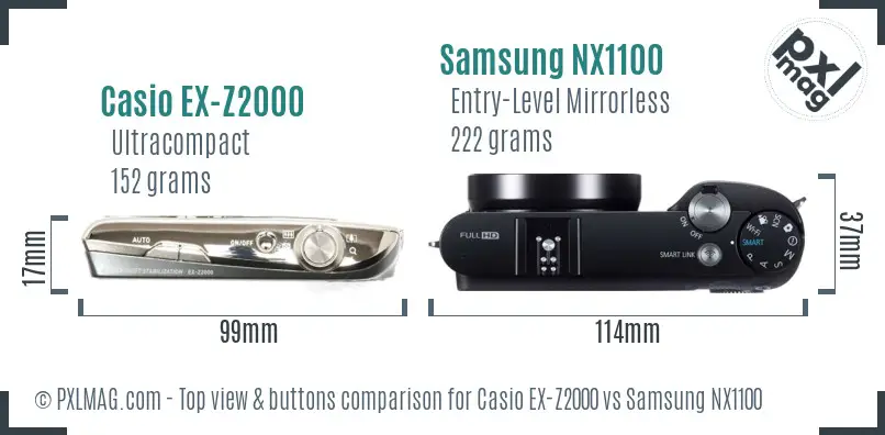 Casio EX-Z2000 vs Samsung NX1100 top view buttons comparison