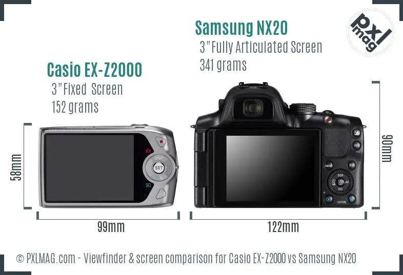 Casio EX-Z2000 vs Samsung NX20 Screen and Viewfinder comparison Casio EX-Z2000 vs Samsung NX20 Screen and Viewfinder comparison