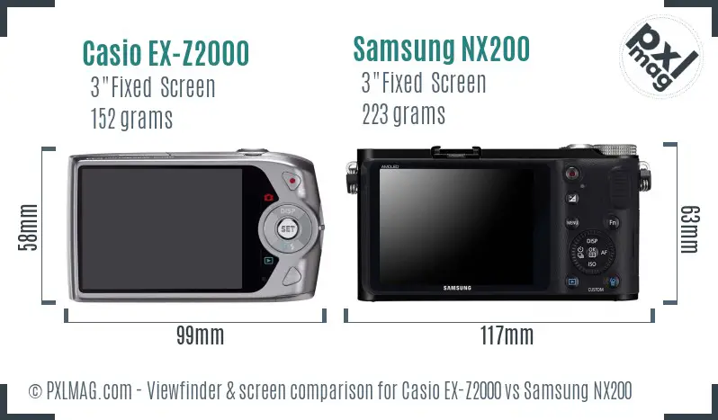 Casio EX-Z2000 vs Samsung NX200 Screen and Viewfinder comparison