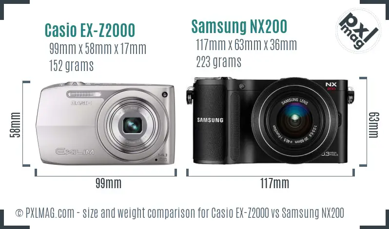 Casio EX-Z2000 vs Samsung NX200 size comparison