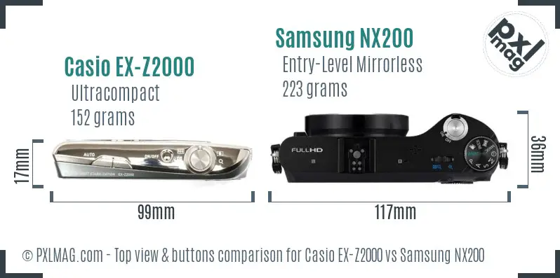 Casio EX-Z2000 vs Samsung NX200 top view buttons comparison