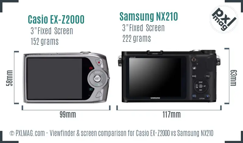 Casio EX-Z2000 vs Samsung NX210 Screen and Viewfinder comparison Casio EX-Z2000 vs Samsung NX210 Screen and Viewfinder comparison