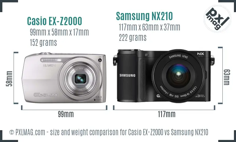 Casio EX-Z2000 vs Samsung NX210 size comparison Casio EX-Z2000 vs Samsung NX210 size comparison