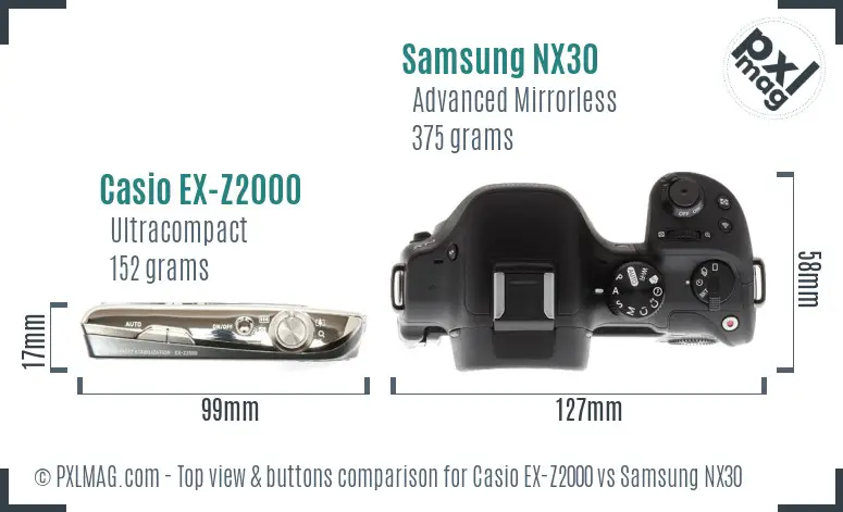 Casio EX-Z2000 vs Samsung NX30 top view buttons comparison