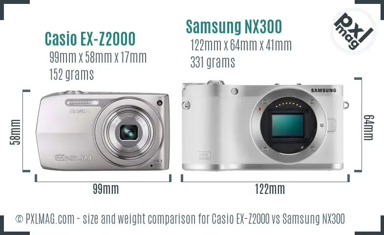 Casio EX-Z2000 vs Samsung NX300 size comparison Casio EX-Z2000 vs Samsung NX300 size comparison