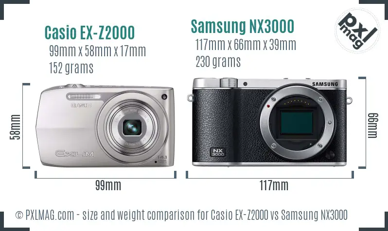 Casio EX-Z2000 vs Samsung NX3000 size comparison