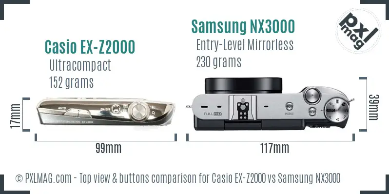 Casio EX-Z2000 vs Samsung NX3000 top view buttons comparison